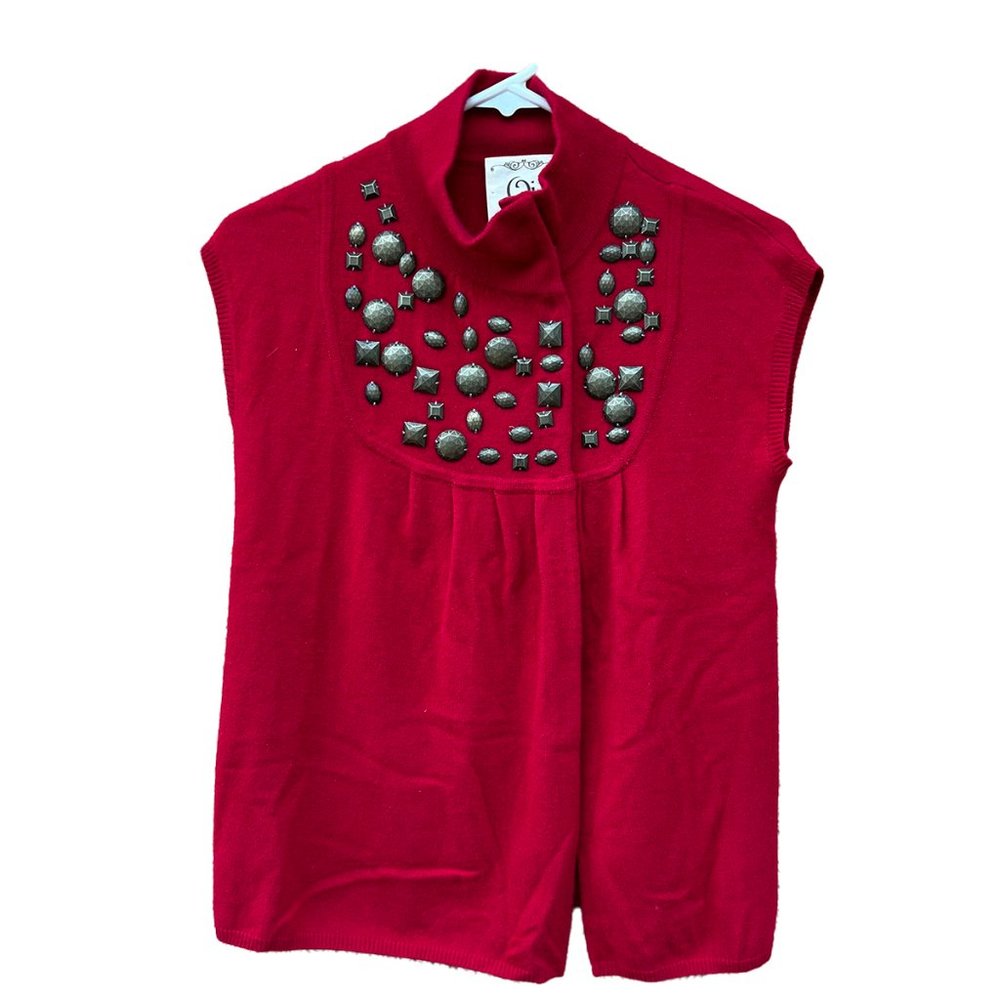 Qi Cashmere Sleeveless Open-style Cardigan w/ embellishments. Hot pink, Sz small